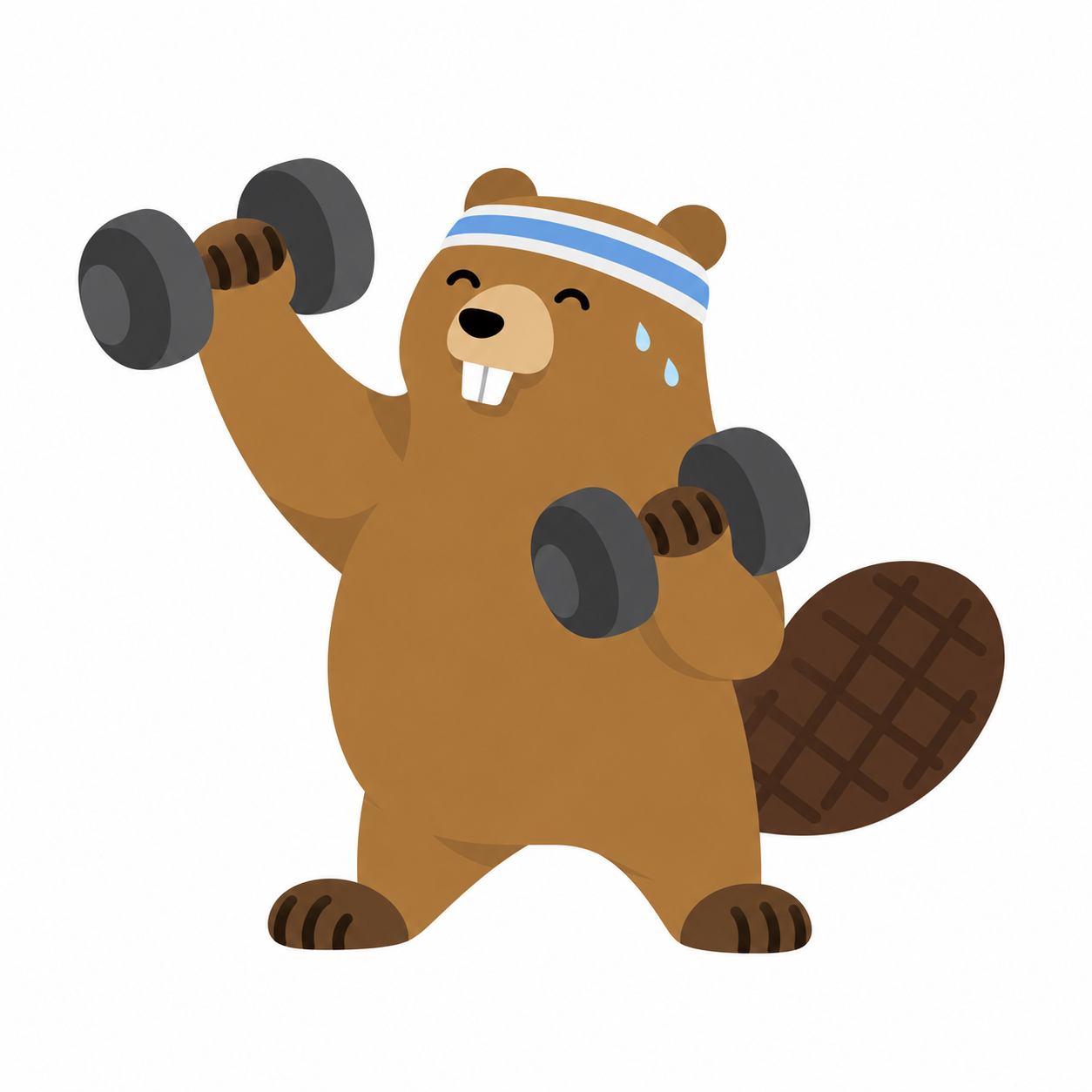 A beaver exercising with dumbbells