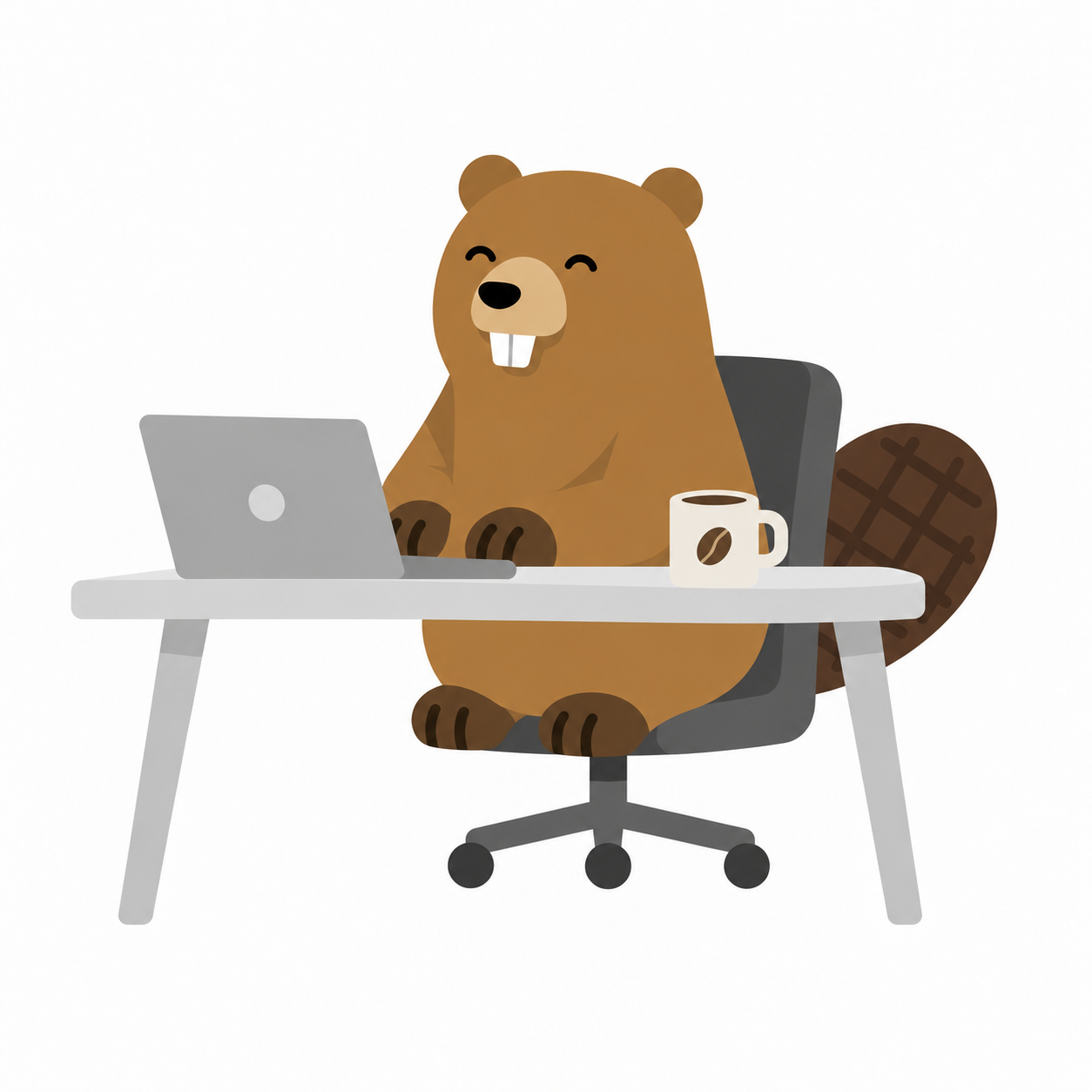 A busy beaver working on a laptop
